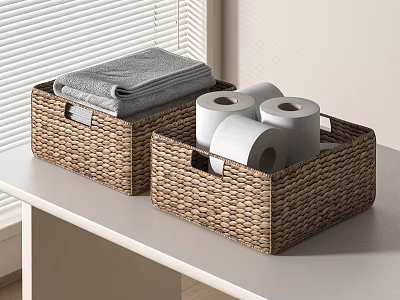 Woven Baskets Organizing Towels And Toilet Paper Rolls For Laundry Essentials 3d model