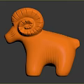 Orange Ram Toy Sculpture with Curved Horns on Black Reflective Background