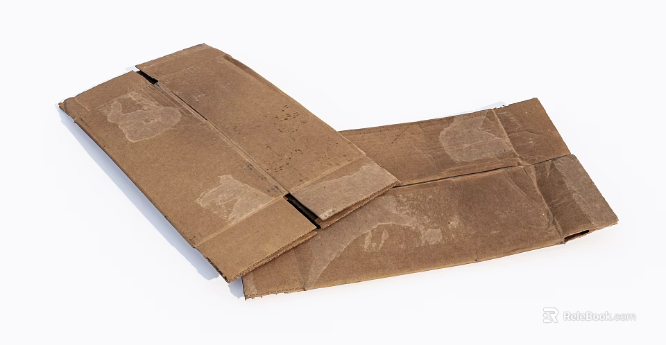 Used Brown Cardboard Boxes Folded With Wear Marks On White Background 3d model 