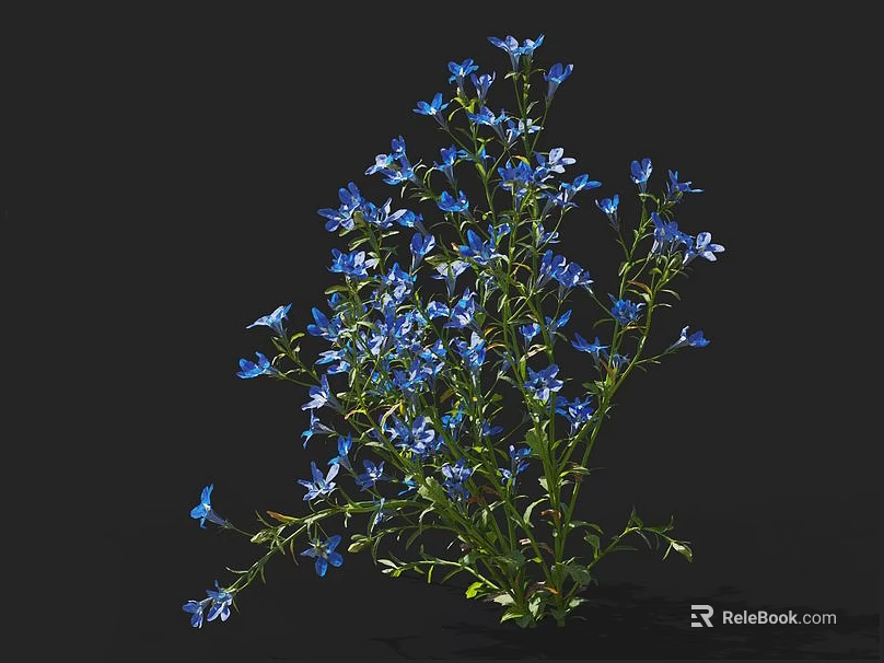 Delicate Small Blue Flowers Bouquet With Green Stems On Black Background 3d model 