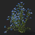 Delicate Small Blue Flowers Bouquet With Green Stems On Black Background