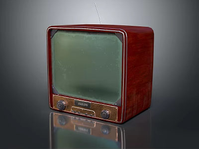 Vintage Television With Wooden Case Green Screen And Control Knobs 3d model
