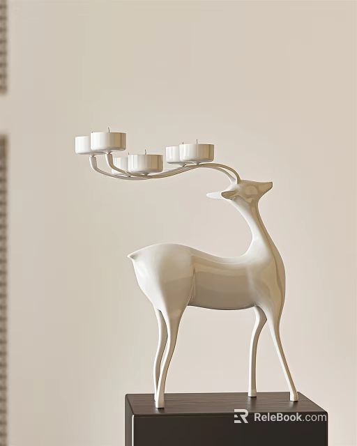 White Deer Shaped Candle Lamp With Multiple Candle Holders And Elegant Modern Style 3d model 