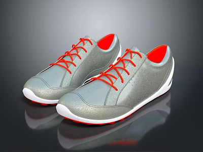 Gray Casual Sneakers With Red Laces Red Lining And White Sole For Comfortable Wear 3d model