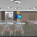 Modern School Classroom Interior With Multimedia Equipment Desks Chairs And Lighting
