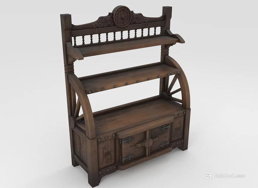 Traditional Wooden Bookcase With Multiple Shelves Storage Cabinet And Carved Ornamental Design 3d model 