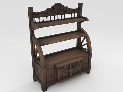 Traditional Wooden Bookcase With Multiple Shelves Storage Cabinet And Carved Ornamental Design 3d model