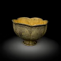 Ancient Gold Bowl With Petal Shaped Rim And Intricate Carved Patterns On Base