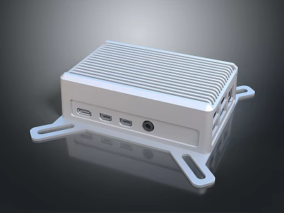 Silver Compact Mini PC With Aluminum Body Heat Dissipation Grille Mounting Brackets And USB Ports 3d model