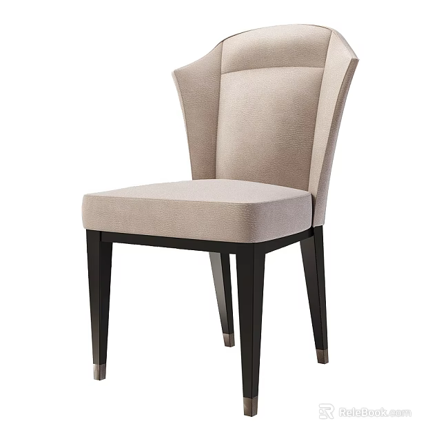 Modern Upholstered Dining Chair With Beige Seat Curved Backrest And Dark Wooden Legs 3d model 