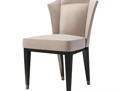 Modern Upholstered Dining Chair With Beige Seat Curved Backrest And Dark Wooden Legs 3d model