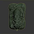 Artistic Green Wolf Sculpture With Intricate Mane Sitting On Textured Stone Base