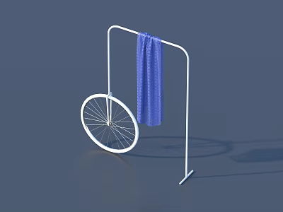 Modern Household Towel Rack With White Frame Blue Towel And Wheel Design 3d model