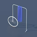 Modern Household Towel Rack With White Frame Blue Towel And Wheel Design