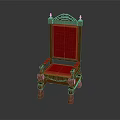 Classic Wooden Frame Leisure Chair With Red Cushion High Backrest And Carved Armrests