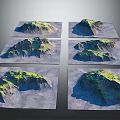 Garden Landscape Terrain Models In Various Shapes With Green Vegetation Cover