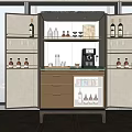 Modern Wine Cabinet Interior With Glass Doors Wine Bottles Wine Glasses And Coffee Machine