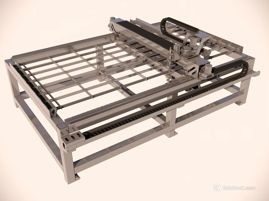 Industrial Equipment For Precision Machining With Metal Frame Track System And Automated Worktable 3d model 