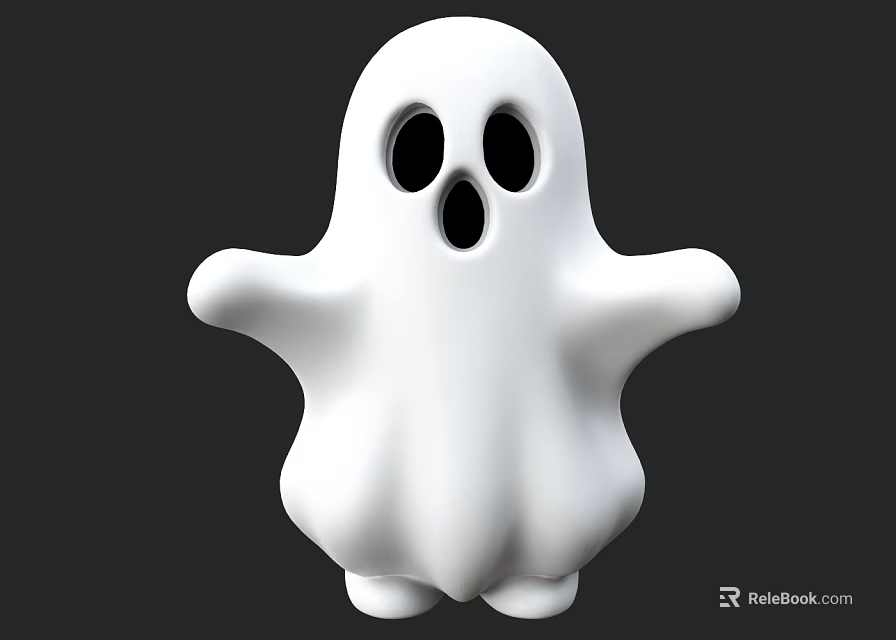 White Cartoon Ghost Character With Black Eyes Open Mouth And Simple Design 3d model 