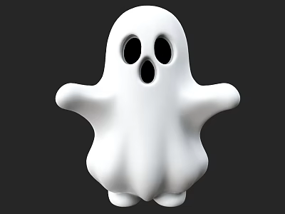 White Cartoon Ghost Character With Black Eyes Open Mouth And Simple Design 3d model