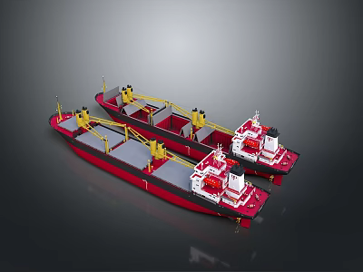 Two Red And Black Ship Models With Yellow Deck Structures And White Cabins 3d model