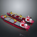 Two Red And Black Ship Models With Yellow Deck Structures And White Cabins 3d model