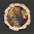 Detailed Decorative Reddish Brown Stone Circular Structure With Arched Doors And Miniature Design