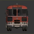 Vintage Red and White Bus with Weathered Body Roof Grilles and Side Windows