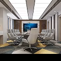 Modern Conference Room Interior Design With Large Table Comfortable Chairs Screen Display And Lighting 3d model