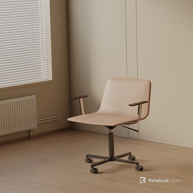 Light Beige Office Chair With Padded Armrests And Swivel Casters In Modern Room 3d model 