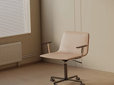 Light Beige Office Chair With Padded Armrests And Swivel Casters In Modern Room 3d model