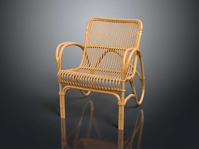 Natural Wicker Leisure Chair With Curved Armrests And Comfortable Design For Indoor Outdoor Use 3d model