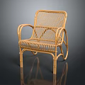 Natural Wicker Leisure Chair With Curved Armrests And Comfortable Design For Indoor Outdoor Use