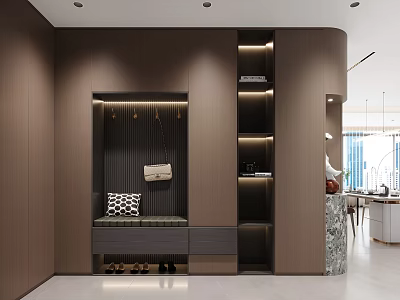 Modern Living Dining Room Interior With Wooden Cabinets Sofa And Dining Table 3d model