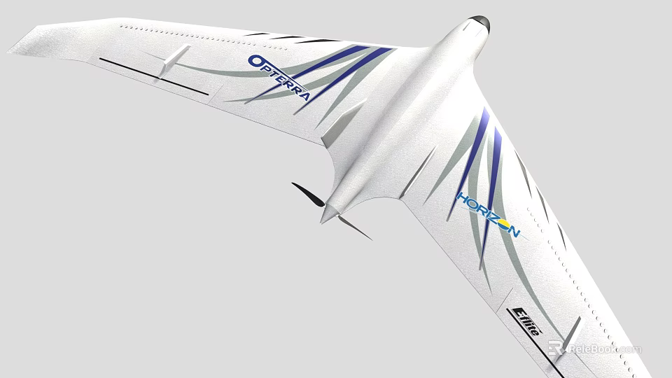 Futuristic White Airplane With Blue Aerodynamic Wings And Sleek Design Features 3d model 