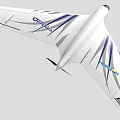 Futuristic White Airplane With Blue Aerodynamic Wings And Sleek Design Features
