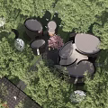 Unique Circular Structures In Forest With Lush Greenery And Modern Design Elements 3d model
