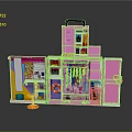 Pink Electronic Appliance Toy Storage Case With Small Fan Clothes Hangers And Mini Furniture