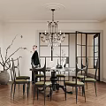 Elegant Restaurant Interior With Crystal Chandelier Round Dining Table Black Chairs Green Cushions Wooden Floor