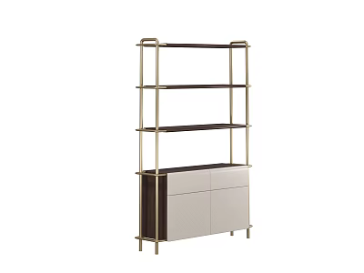 Modern Storage Shelf Unit With Gold Metal Frame And White Cabinet Drawers 3d model
