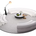 Modern White Curved Sofa And Round Coffee Table With Floor Lamp Green Plant Circular Rug