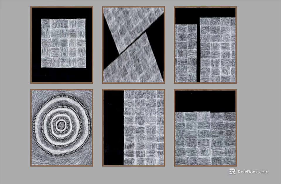 Black and White Abstract Paintings Collection with Geometric Patterns and Textured Lines 3d model