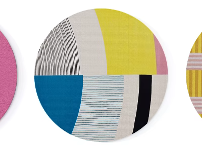 Modern Colorful Round Area Rugs With Geometric Shapes And Striped Patterns 3d model