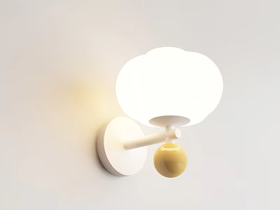 White Cloud Shaped Wall Lamp With Yellow Small Ball Decoration Mounted On Wall 3d model