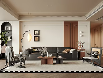 Middle Ancient Living Room Decoration Sofa Coffee Table Combination Leisure Chair Hanging Painting Potted Tea Table 3d model