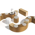 Curved Wooden Public Chair Design With Round Seats And Modular Structure For Public Spaces