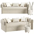 Beige Sofa With Multiple Cushions And Drawers Paired With Rabbit Shaped Stool 3d model