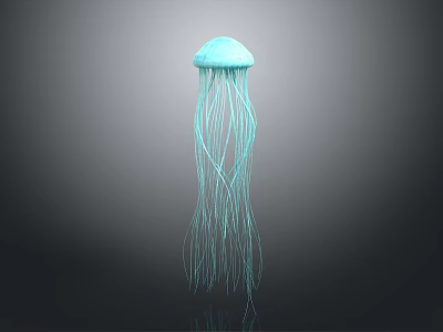 Blue Green Jellyfish With Long Tentacles Against Gradient Gray To Black Background 3d model