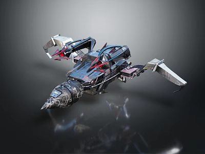 Futuristic Spaceship Featuring Advanced Aerodynamic Wings Metallic Red Accents And Sleek Structure For Cosmic Travel 3d model