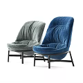 Gray And Blue Velvet Upholstered Accent Chairs With Curved Backrest Armrests And Black Metal Legs